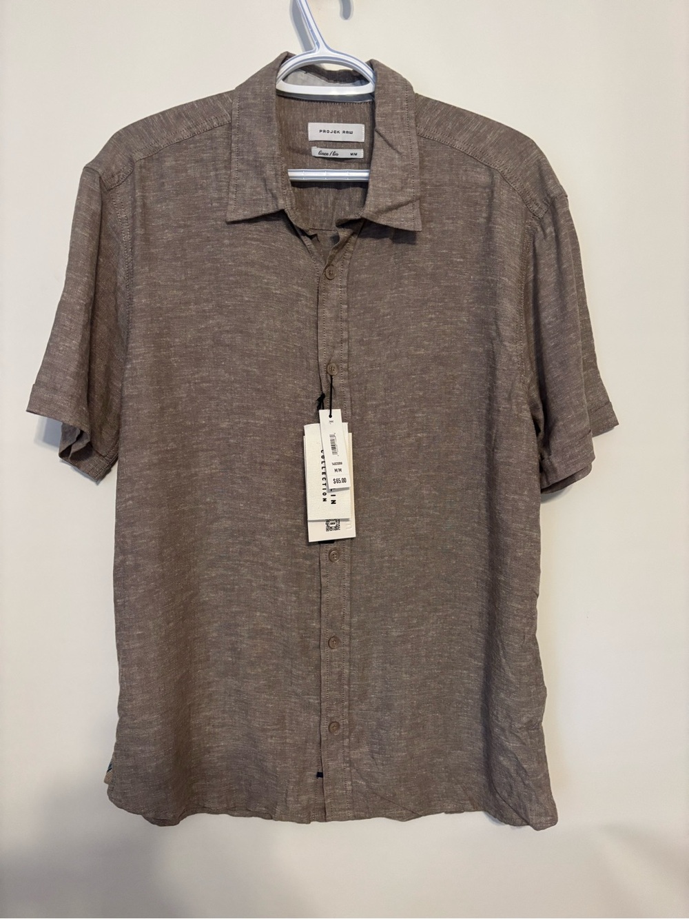 Men's Short-Sleeve Button-Up Shirt in Heather Brown